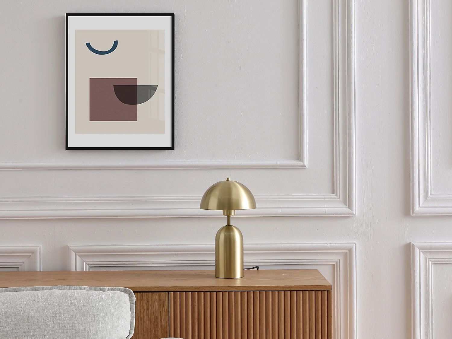 Lampe  à poser champignon en laiton brossé - D. 20 x H. 35,5 cm - Doré - TANTA