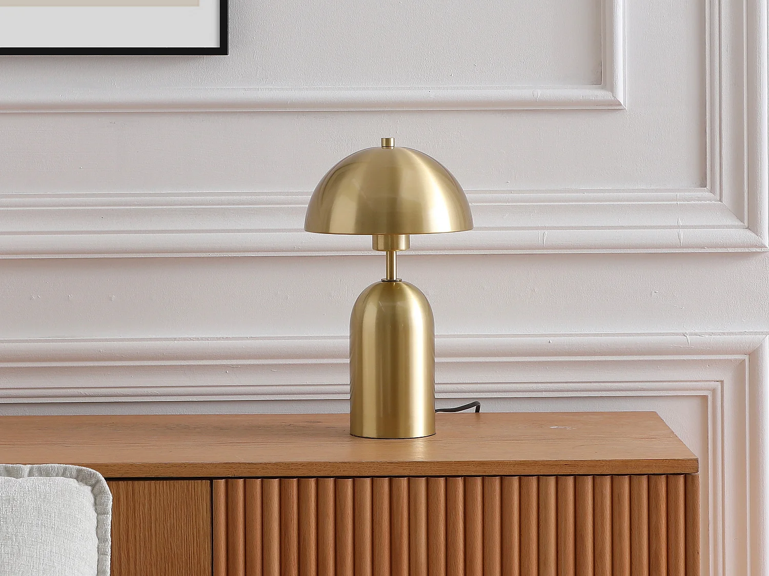Lampe  à poser champignon en laiton brossé - D. 20 x H. 35,5 cm - Doré - TANTA