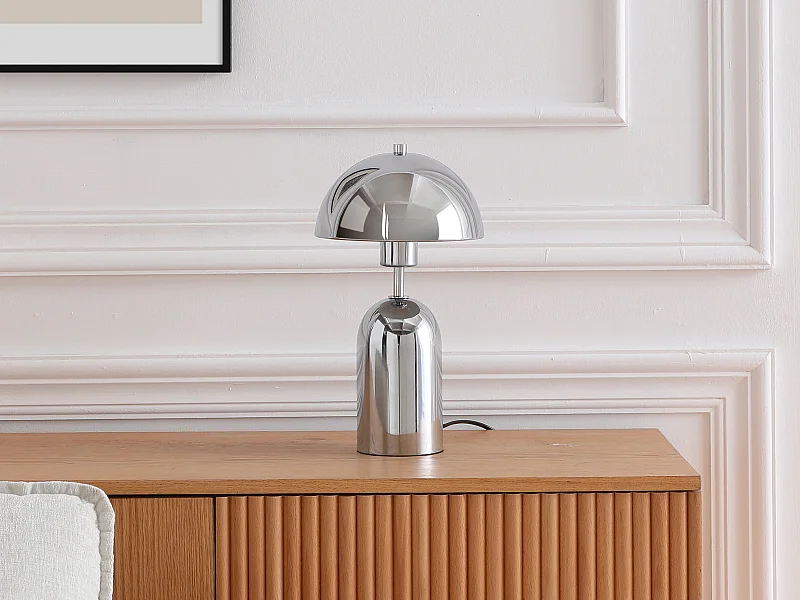 Tischlampe Pilzform – gebürstetes Messing – Ø 20 x H 35,5 cm – Chrom – TANTA