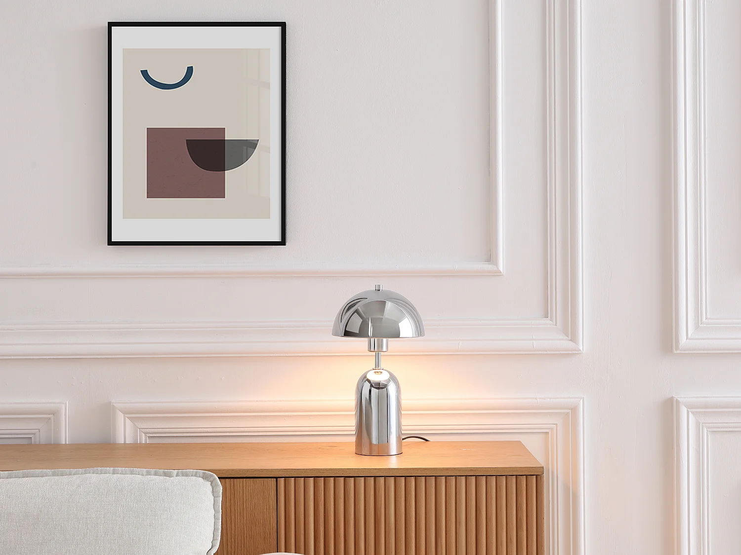 Svampformad bordslampa i borstat mässing - D. 20 x H. 35,5 cm - Krom - TANTA