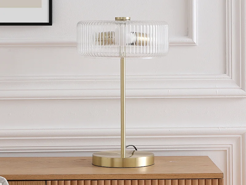 Tischlampe – Glas und gebürstetes Messing – Ø 30 x H 49 cm – LACAYA