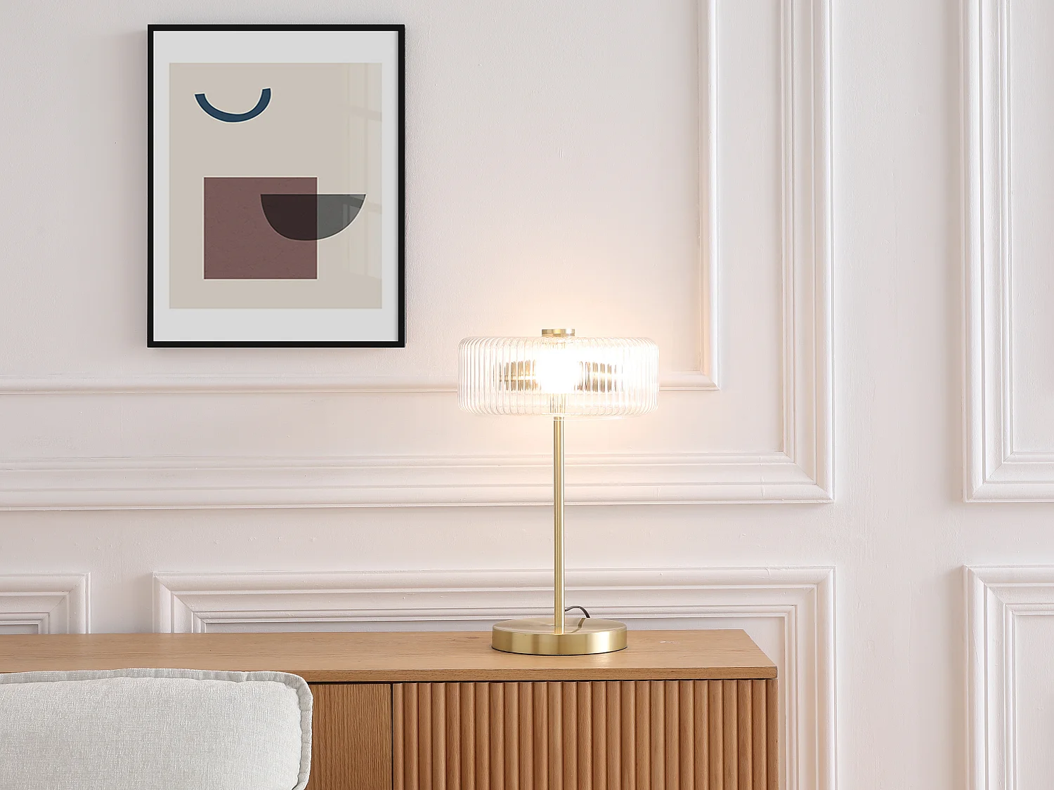 Lampe à poser en verre et laiton brossé doré - D.30 x H.49 cm - LACAYA