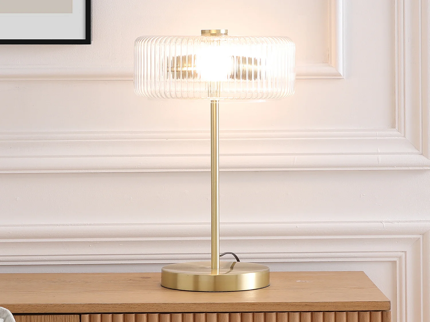 Lampe à poser en verre et laiton brossé doré - D.30 x H.49 cm - LACAYA