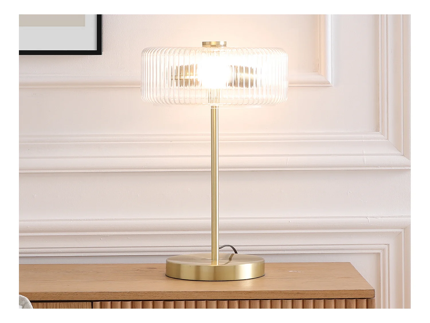 Lámpara de mesa de vidrio y latón cepillado dorado - D.30 x Alt.49 cm - LACAYA