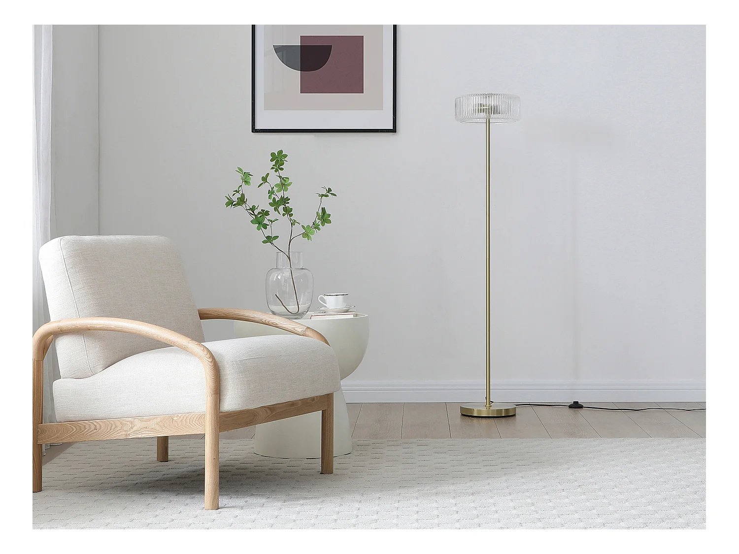 Gulvlampe i glas og forgyldt messing - D.30 x H.145 cm- LACAYA