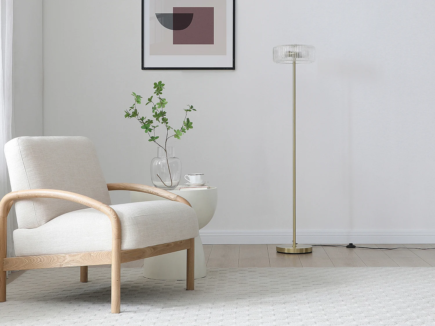 Lampadaire en verre et laiton doré - D.30 x H.145 cm- LACAYA
