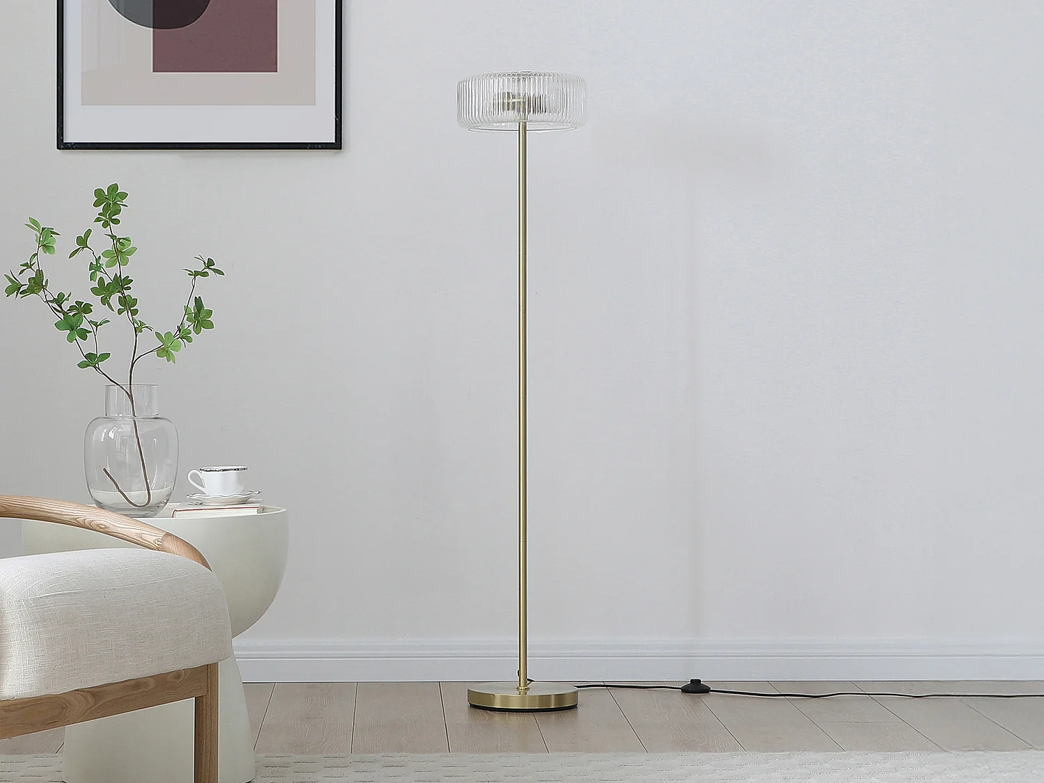 Glass and gold brass floor lamp - D30 x H145 cm - LACAYA
