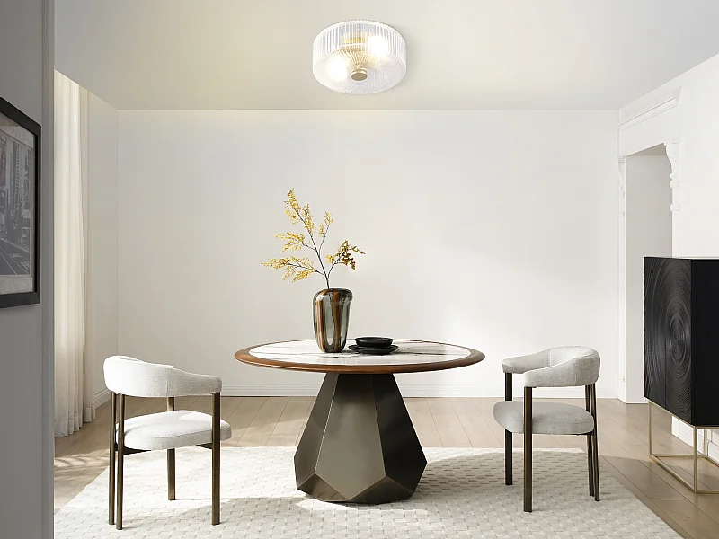 Plafoniera rosone in vetro e ottone spazzolato dorato - D.30 x H.15 cm - LACAYA