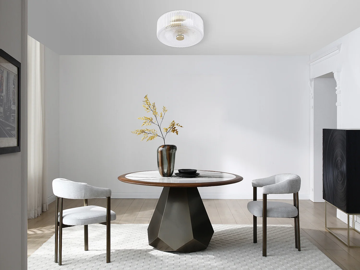 Plafonnier rosace en verre et laiton brossé doré - D.30 x H.15 cm - LACAYA