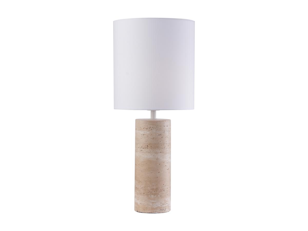 Tischlampe – Stoff und Travertin – Ø 25 x H 58 cm – Weiß und Natur – ZAPANA günstig online kaufen