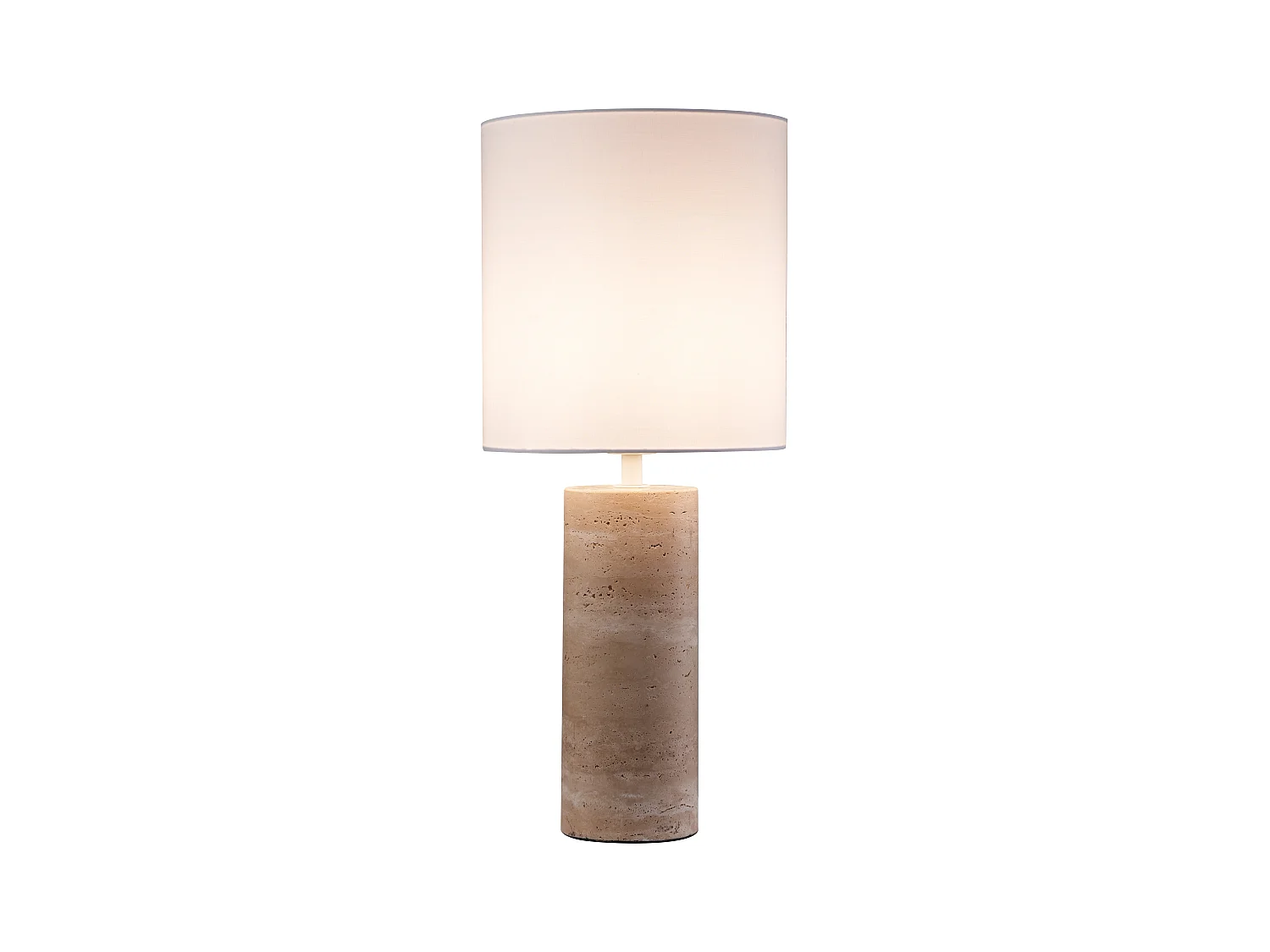 Lampe à poser en tissu et travertin D.25 x H.58 cm - Blanc et naturel - ZAPANA