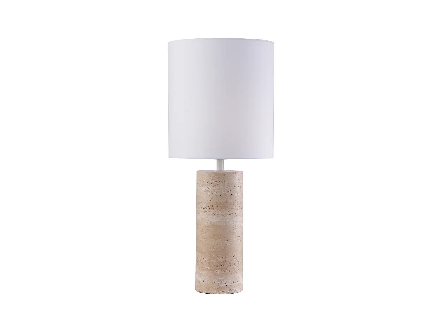 Lampe à poser en tissu et travertin D.25 x H.58 cm - Blanc et naturel - ZAPANA