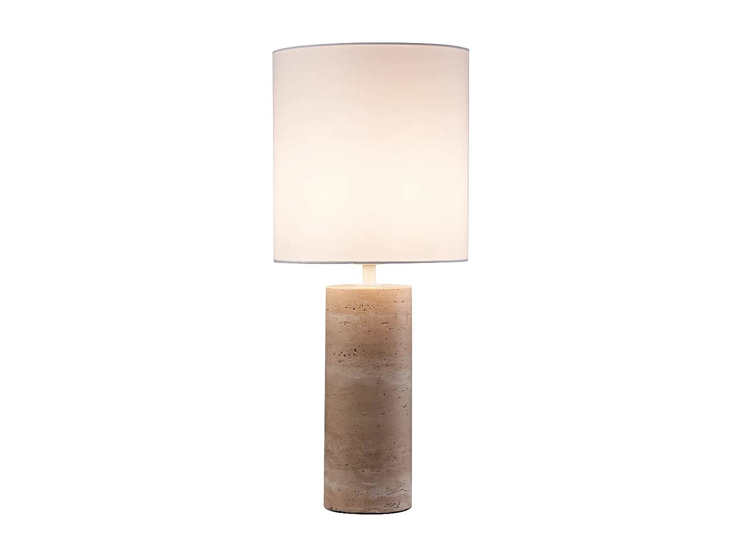 Lampe à poser en tissu et travertin D.25 x H.58 cm - Blanc et naturel - ZAPANA