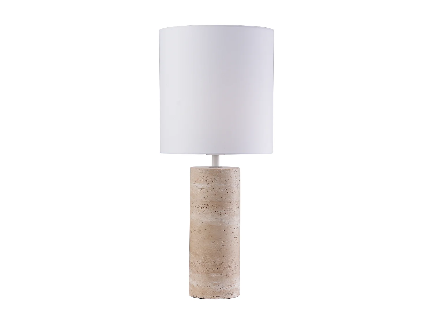 Lampe à poser en tissu et travertin D.25 x H.58 cm - Blanc et naturel - ZAPANA
