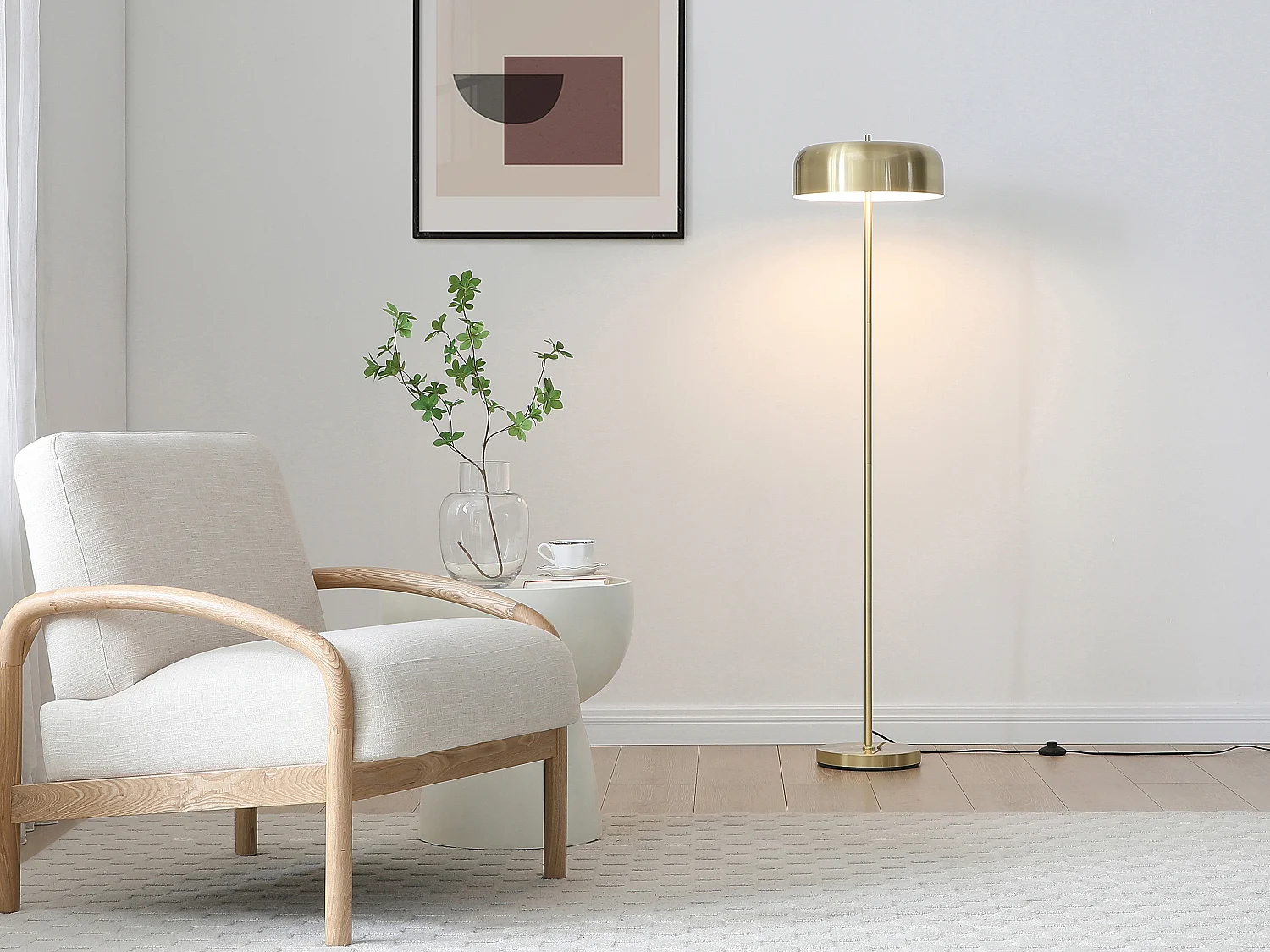 Lampadaire champignon en laiton brossé doré D.35 x H.150 cm - CATAVI