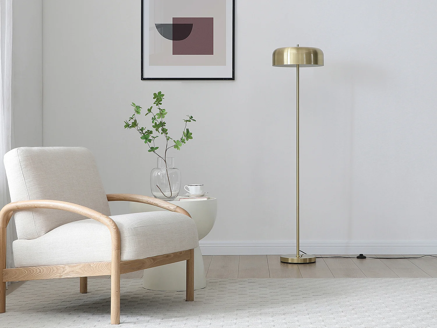 Lámpara de pie forma de seta en latón cepillado dorado D.35 x H.150 cm - CATAVI