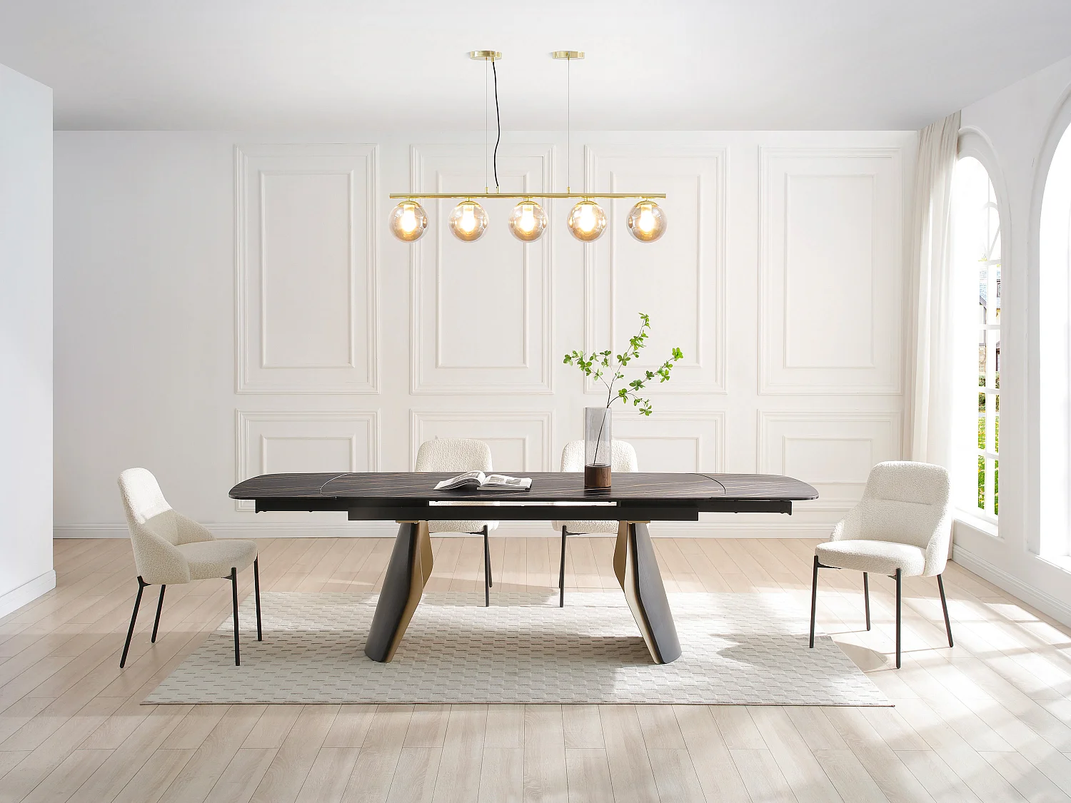 Lustre em metal e vidro fumado brilhante - 5 globos - C. 100 x A. 120 cm - Dourado - SOFIA