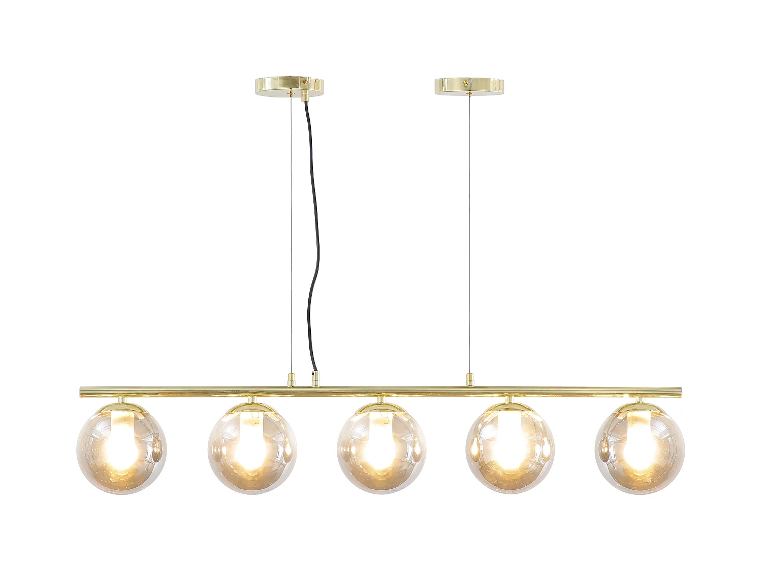 Lustre en métal et verre fumé brillant - 5 globes - L. 100 x H. 120 cm - Doré - SOFIA