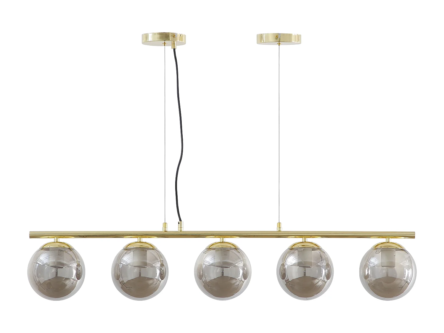 Lustre en métal et verre fumé brillant - 5 globes - L. 100 x H. 120 cm - Doré - SOFIA