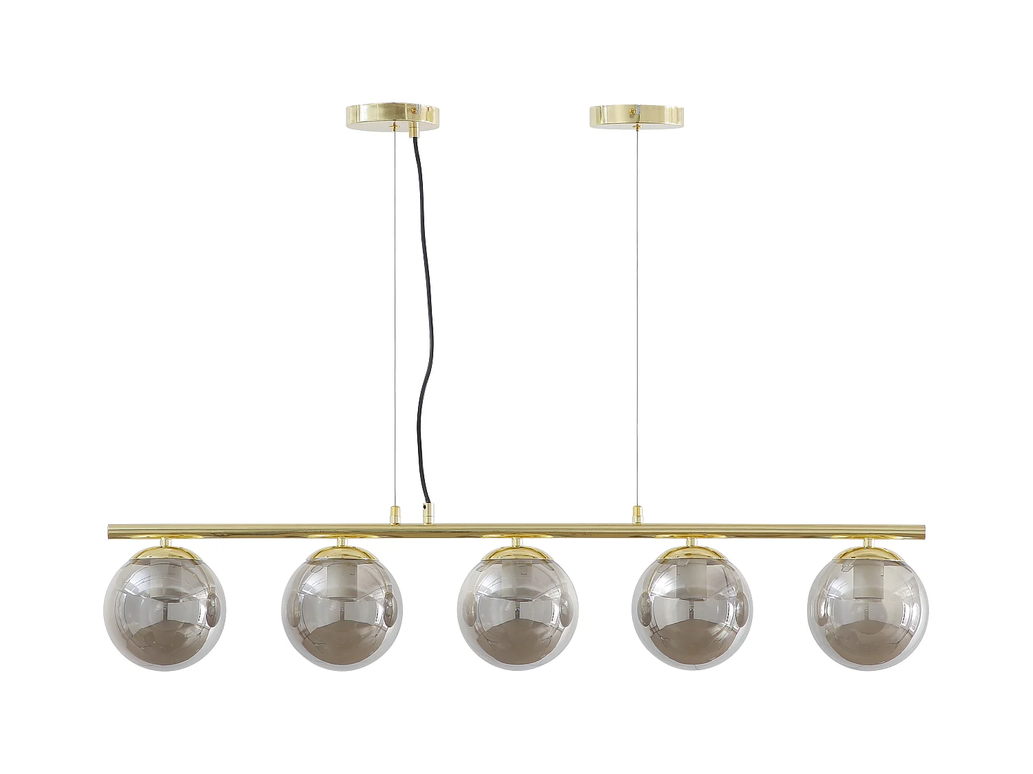 Lámpara de araña de metal y cristal ahumado brillante - 5 globos - L. 100 x Alt. 120 cm - Dorado - SOFIA