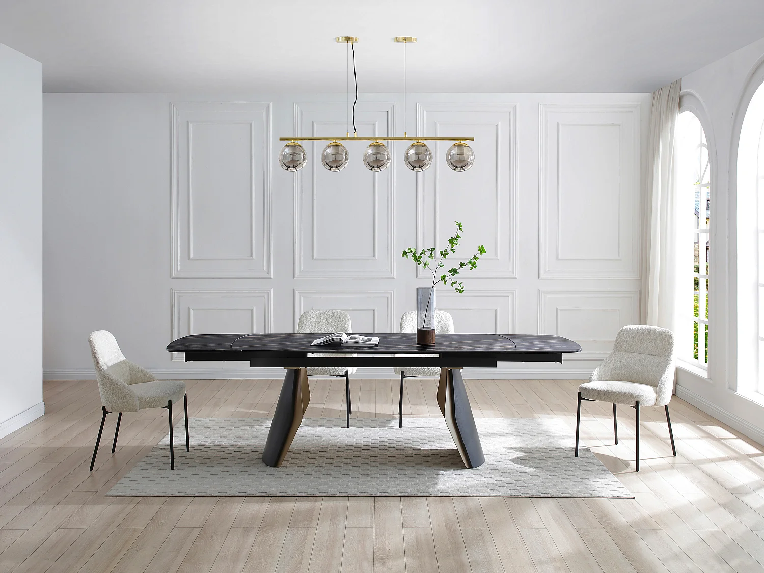 Lustre en métal et verre fumé brillant - 5 globes - L. 100 x H. 120 cm - Doré - SOFIA