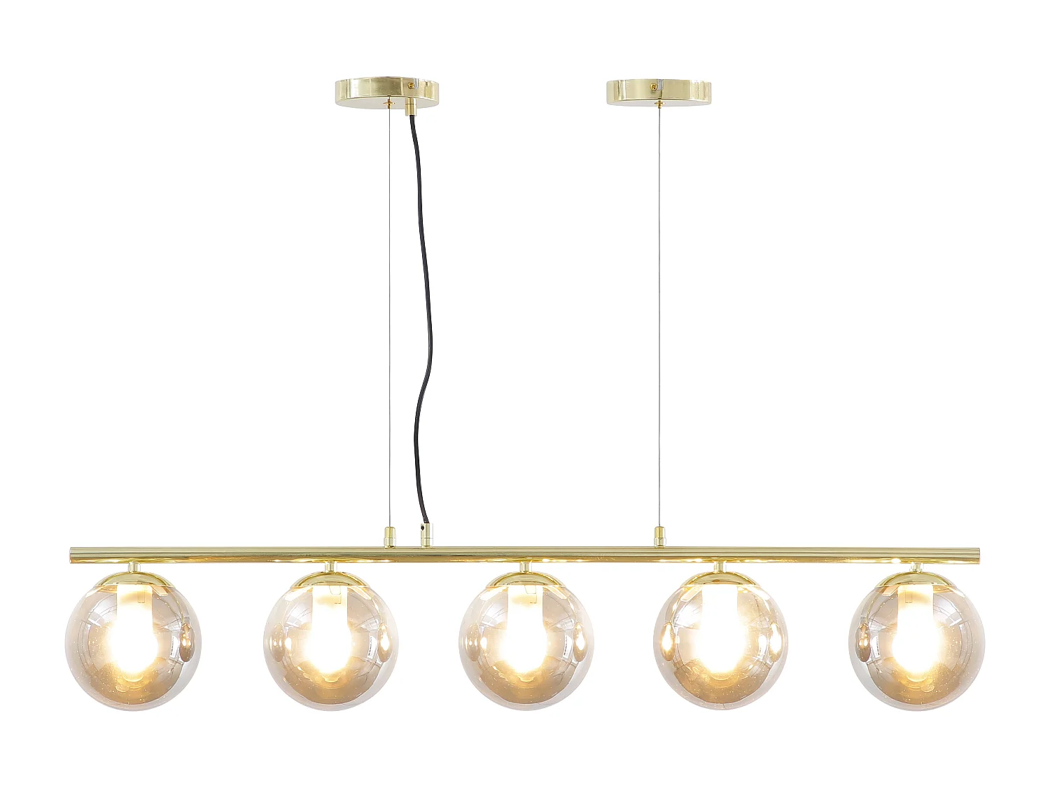 Lustre en métal et verre fumé brillant - 5 globes - L. 100 x H. 120 cm - Doré - SOFIA