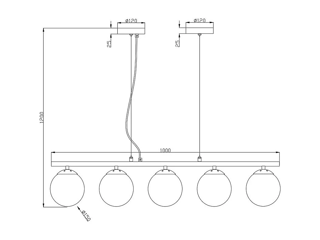 Taklampe i metall og hvitt glass - 5 kupler - L. 100 x H. 120 cm - Gullfarget - SOFIA