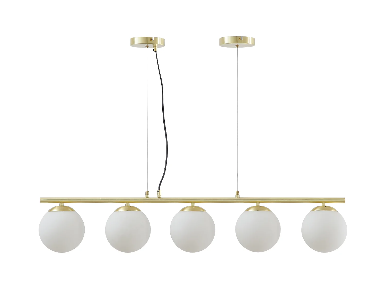 Lámpara de techo de metal y cristal blanco - 5 globos - L. 100 x Alt. 120 cm - Dorado - SOFIA