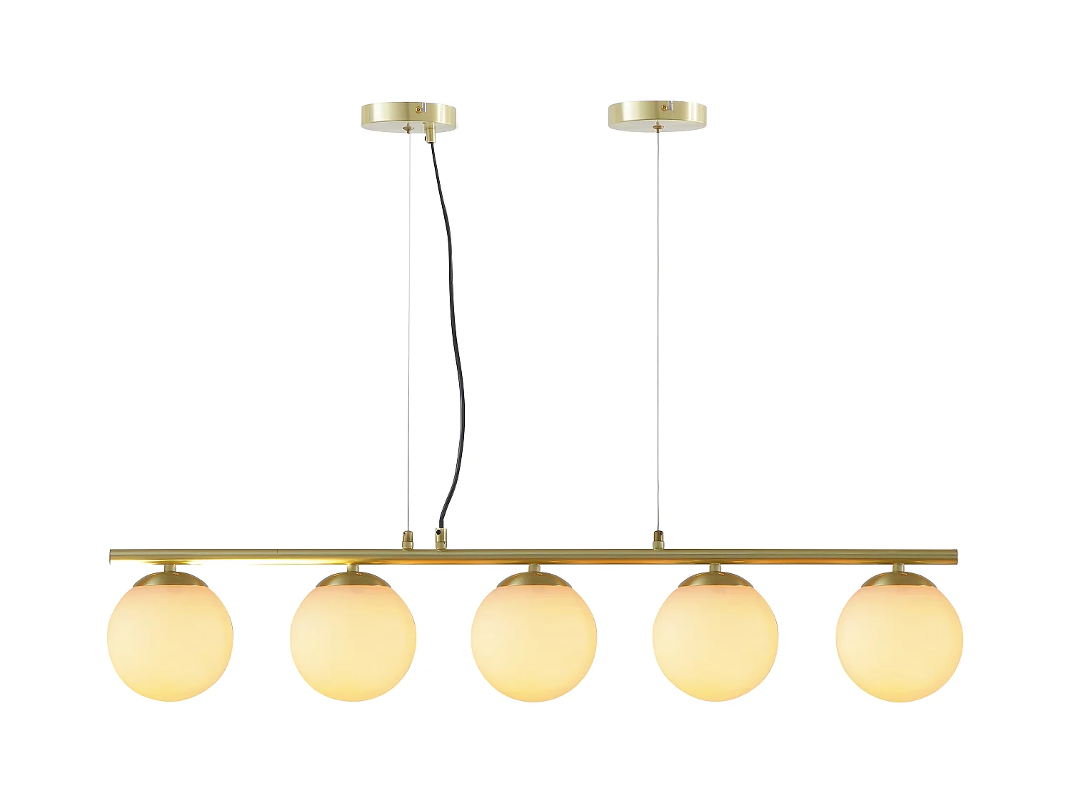 Lámpara de techo de metal y cristal blanco - 5 globos - L. 100 x Alt. 120 cm - Dorado - SOFIA