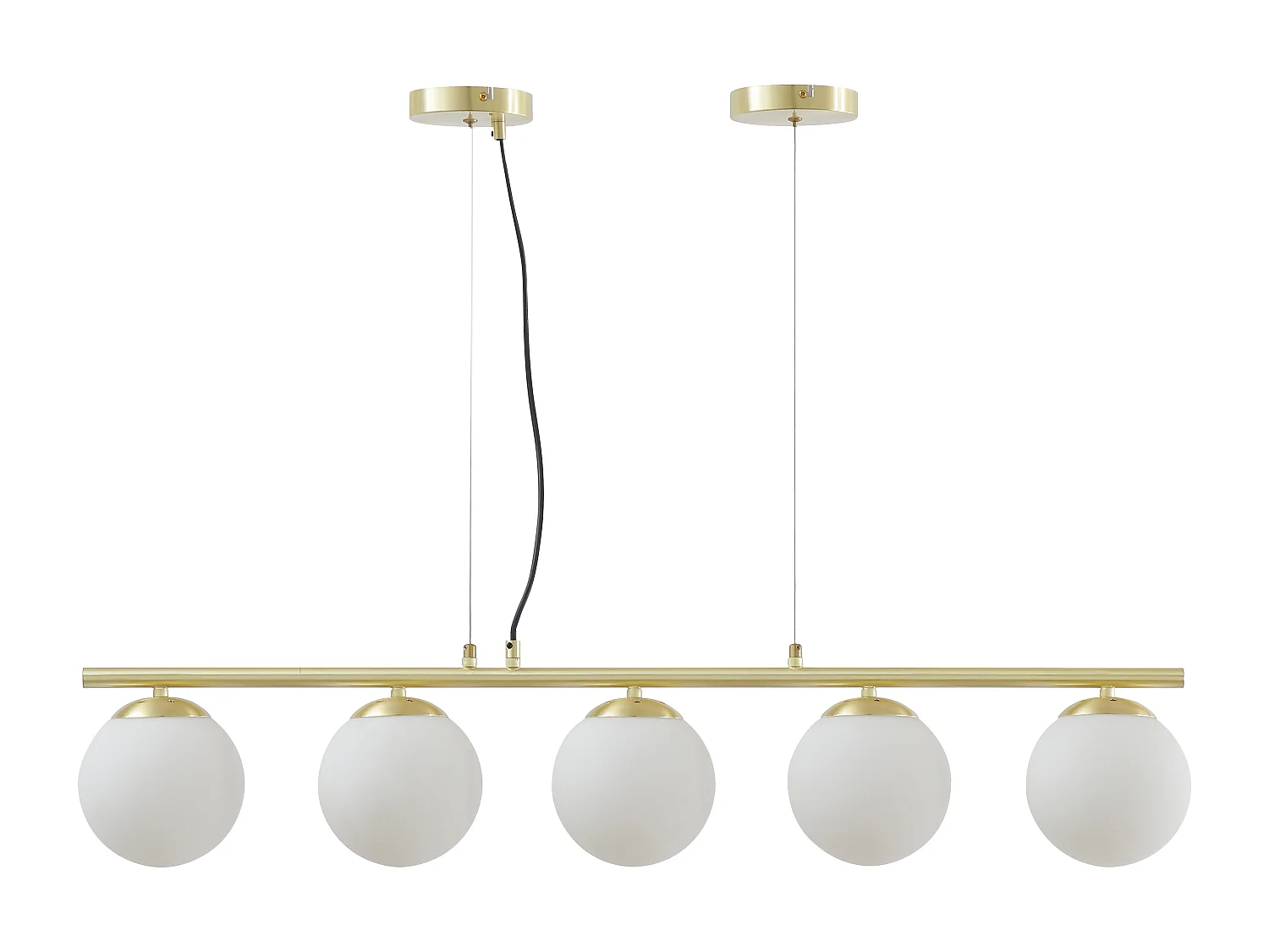 Lustre en métal et verre blanc - 5 globes - L. 100 x H. 120 cm - Doré - SOFIA