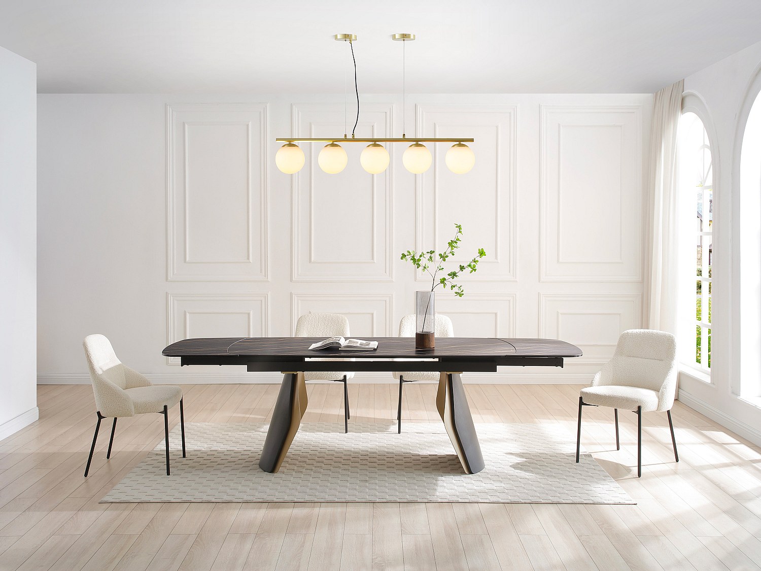 Kronleuchter aus Metall und weißem Glas - 5 Kugeln - L. 100 x H. 120 cm - G günstig online kaufen