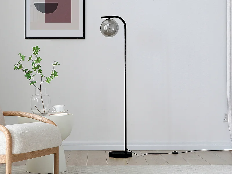 Lampada da terra in metallo e vetro fumé - D.28 x H.150 cm - Nero SOFIA