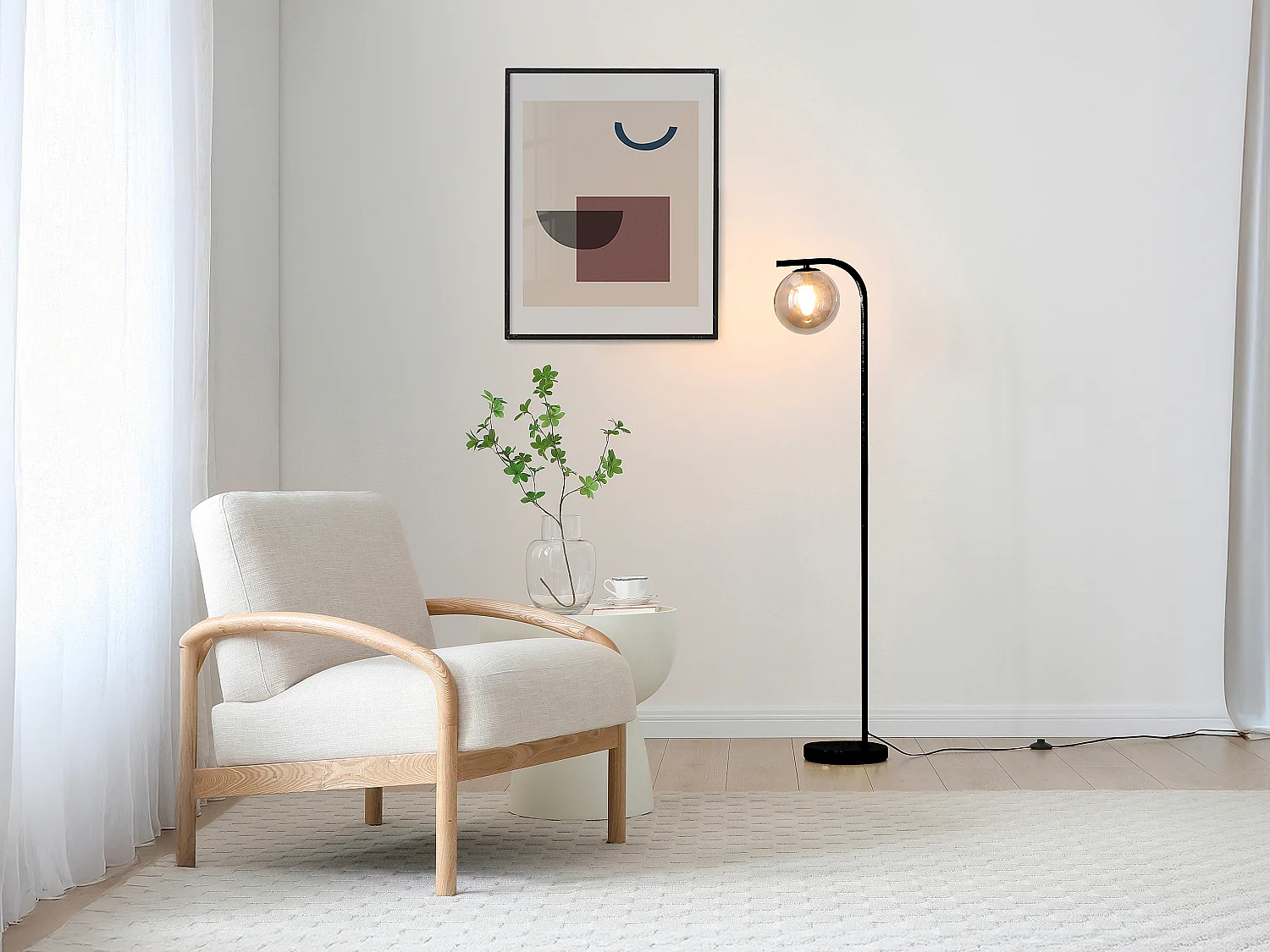 Lampadaire en métal et verre fumé - D.28 x H.150 cm - Noir SOFIA