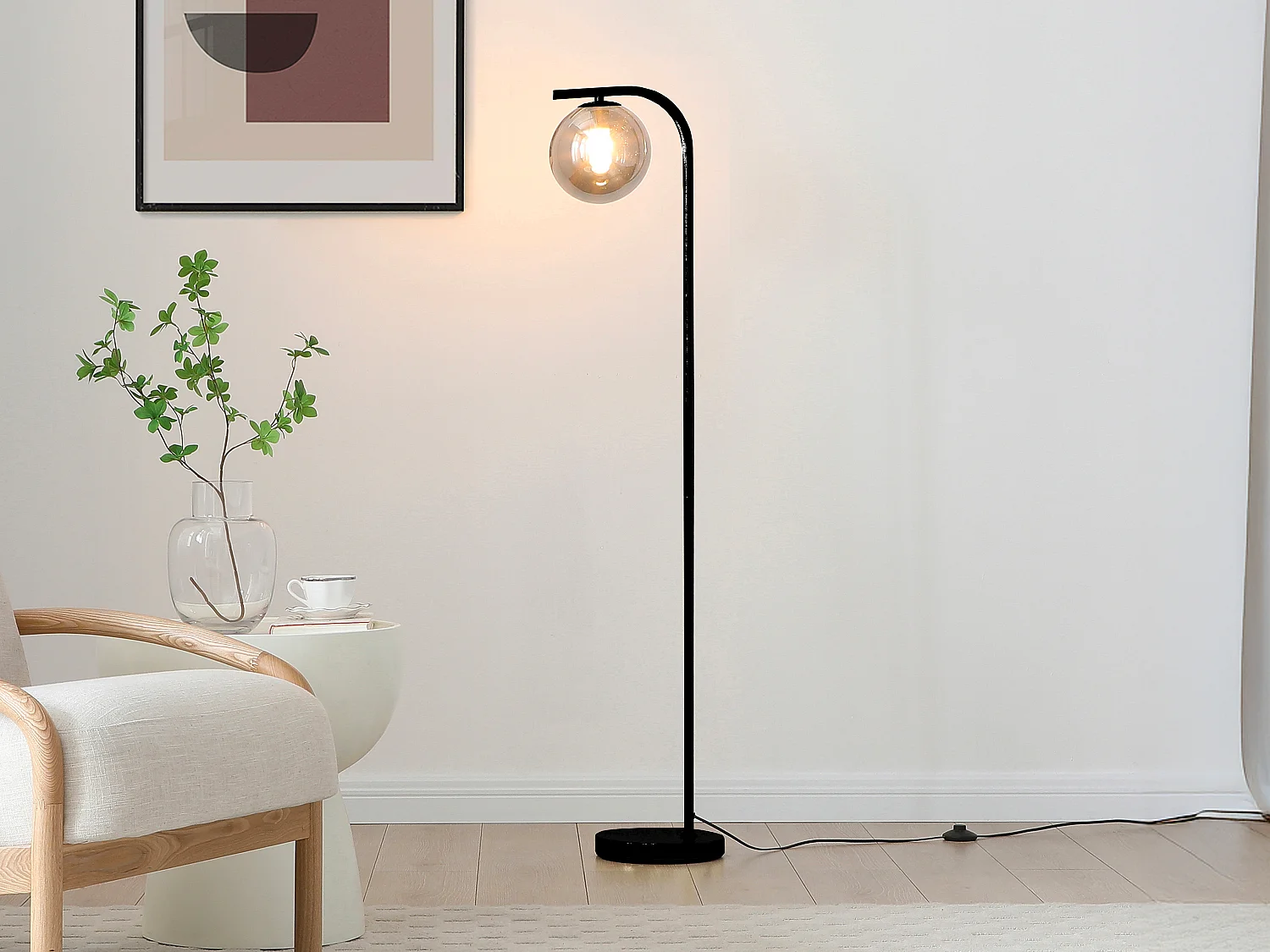 Lampadaire en métal et verre fumé - D.28 x H.150 cm - Noir SOFIA