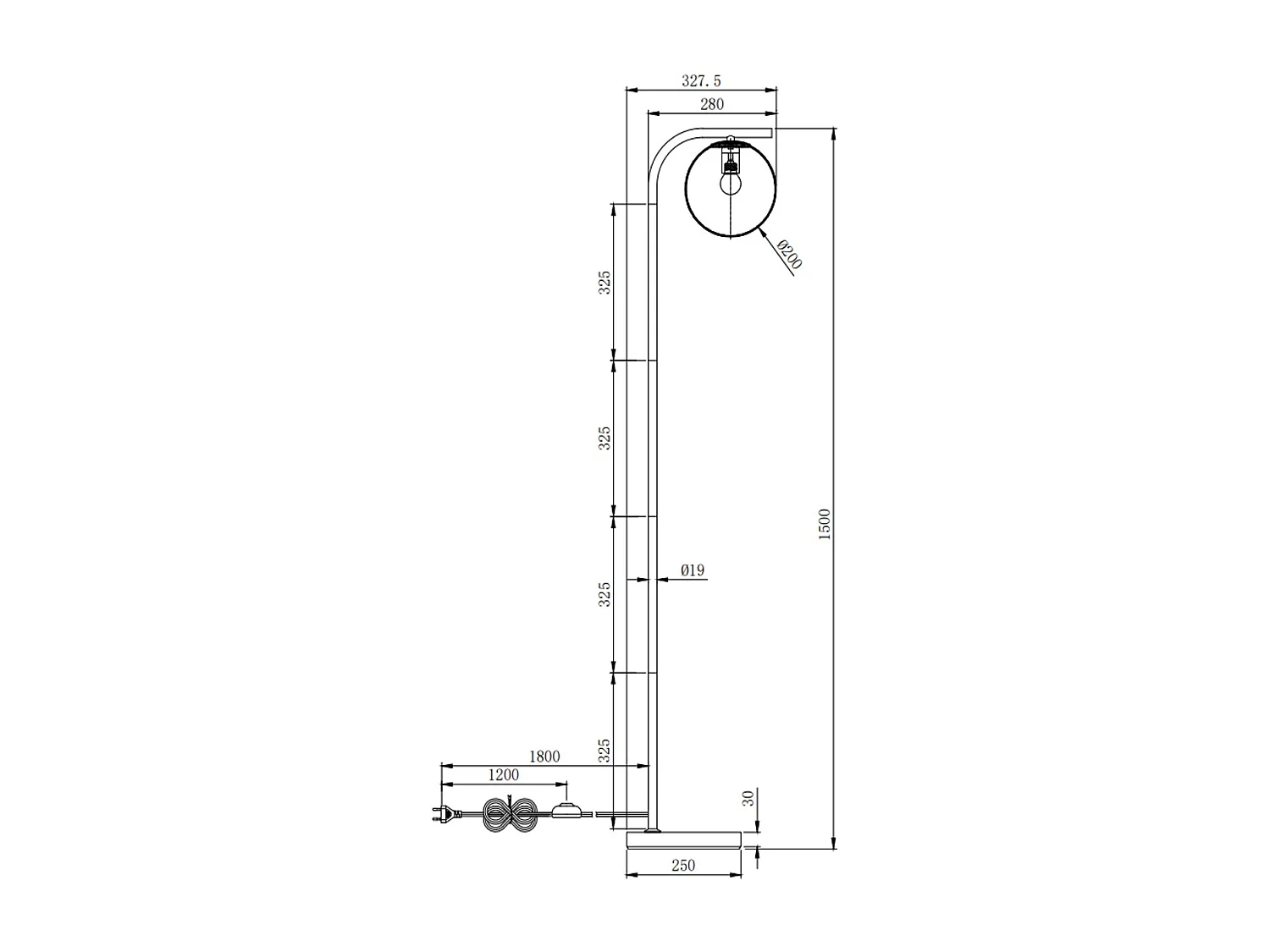 Lampadaire en métal et verre fumé - D.28 x H.150 cm - Noir SOFIA