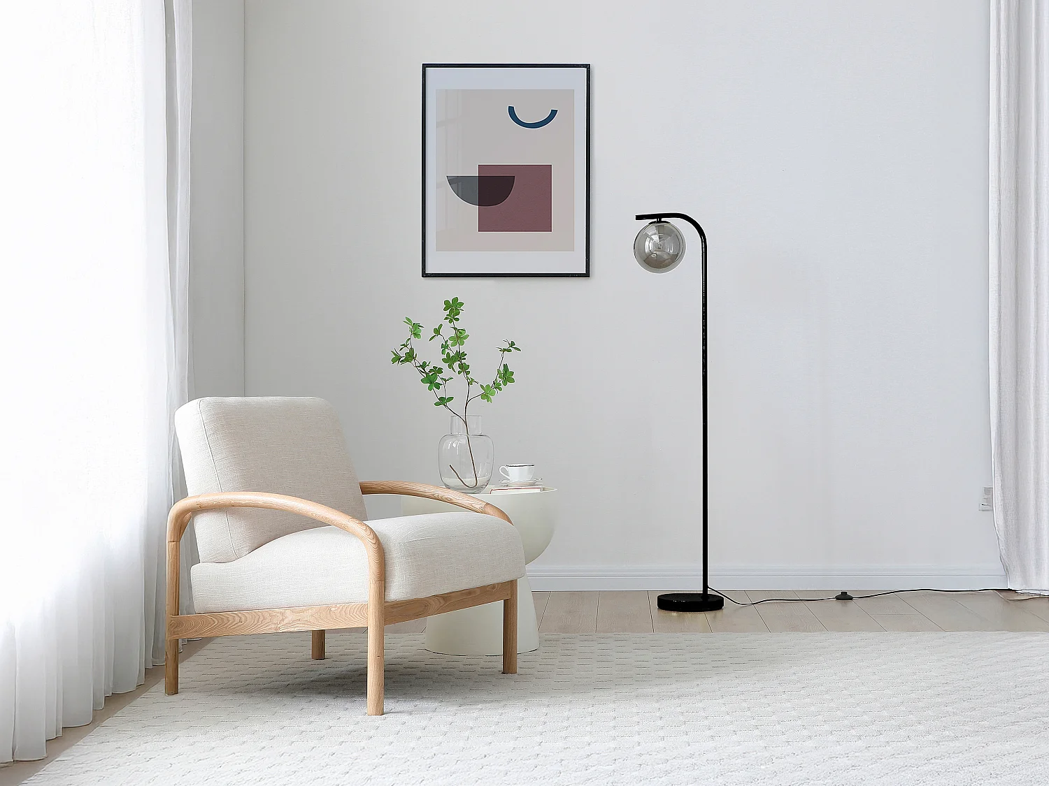 Lampadaire en métal et verre fumé - D.28 x H.150 cm - Noir SOFIA