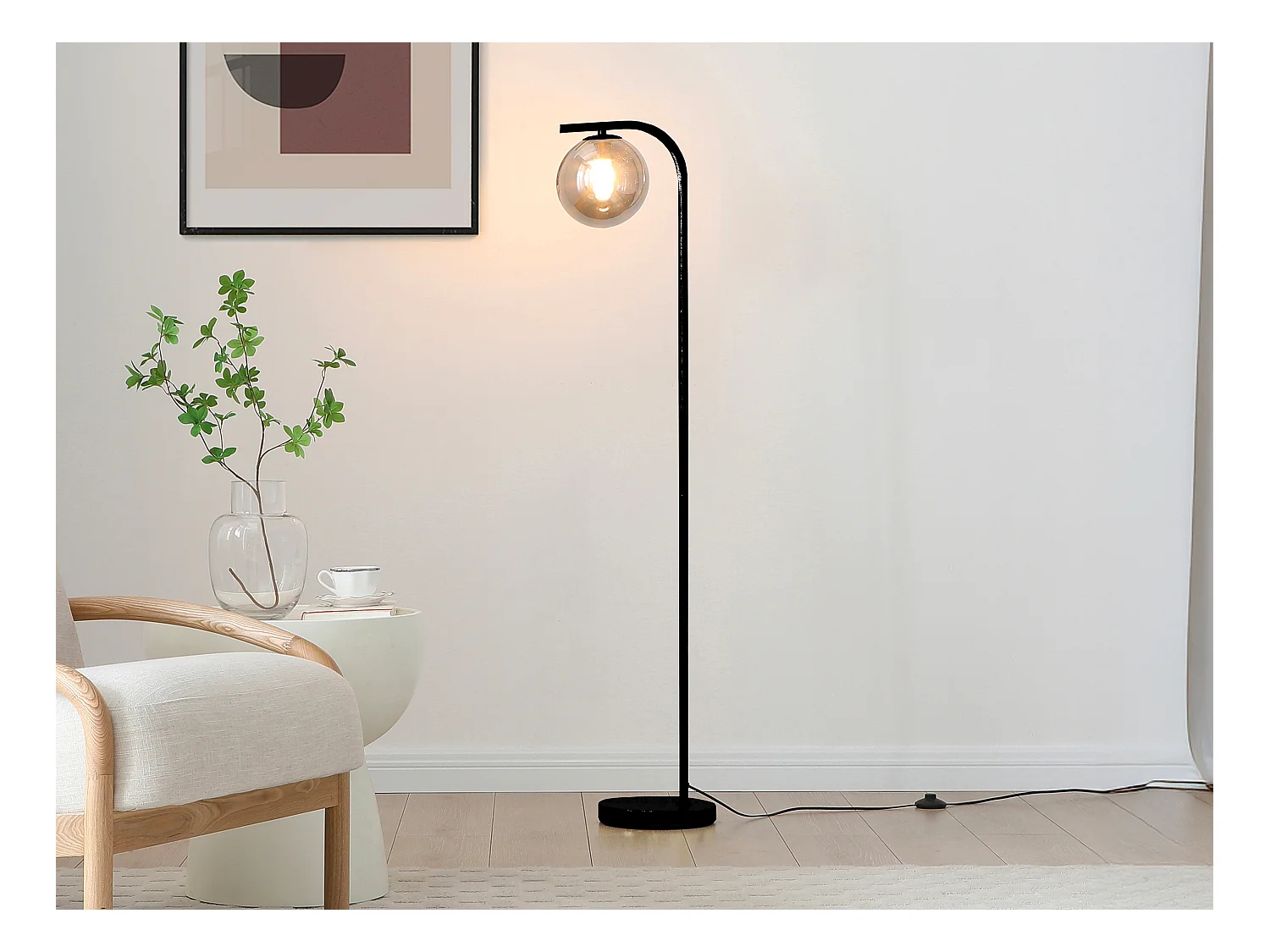 Lámpara de pie de metal y cristal ahumado - D.28 x Alt.150 cm - Negro SOFIA