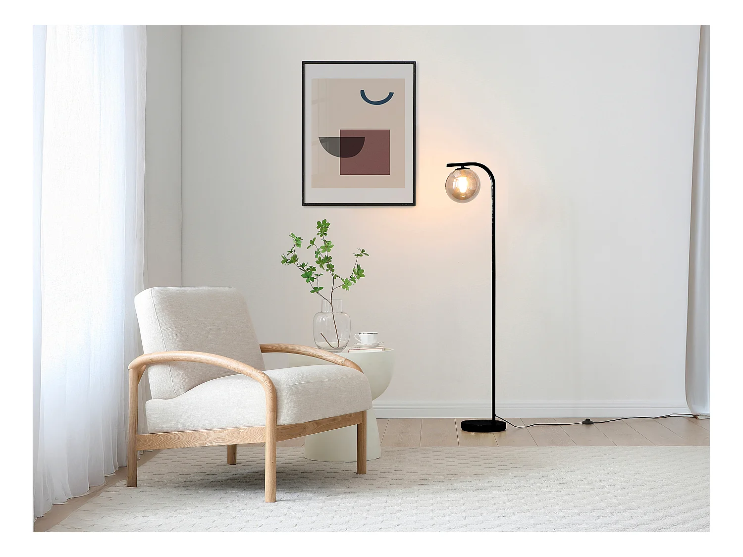 Lámpara de pie de metal y cristal ahumado - D.28 x Alt.150 cm - Negro SOFIA
