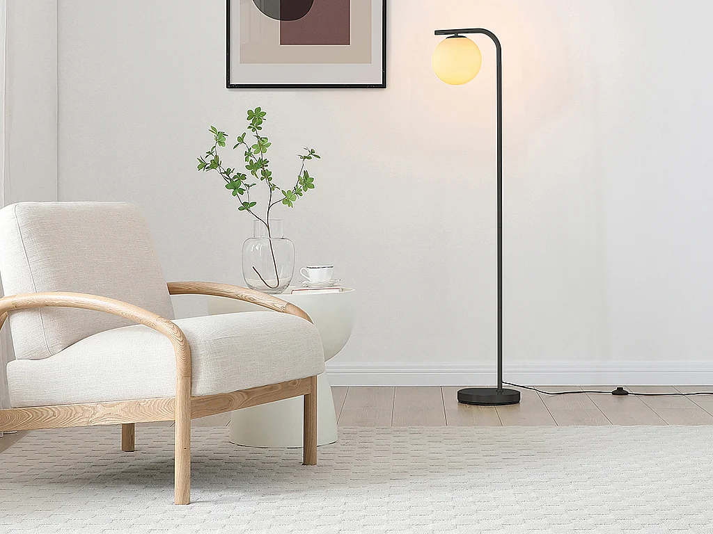 Stehlampe – Metall und Rauchglas – Ø 28 x H 150 cm – Schwarz – SOFIA