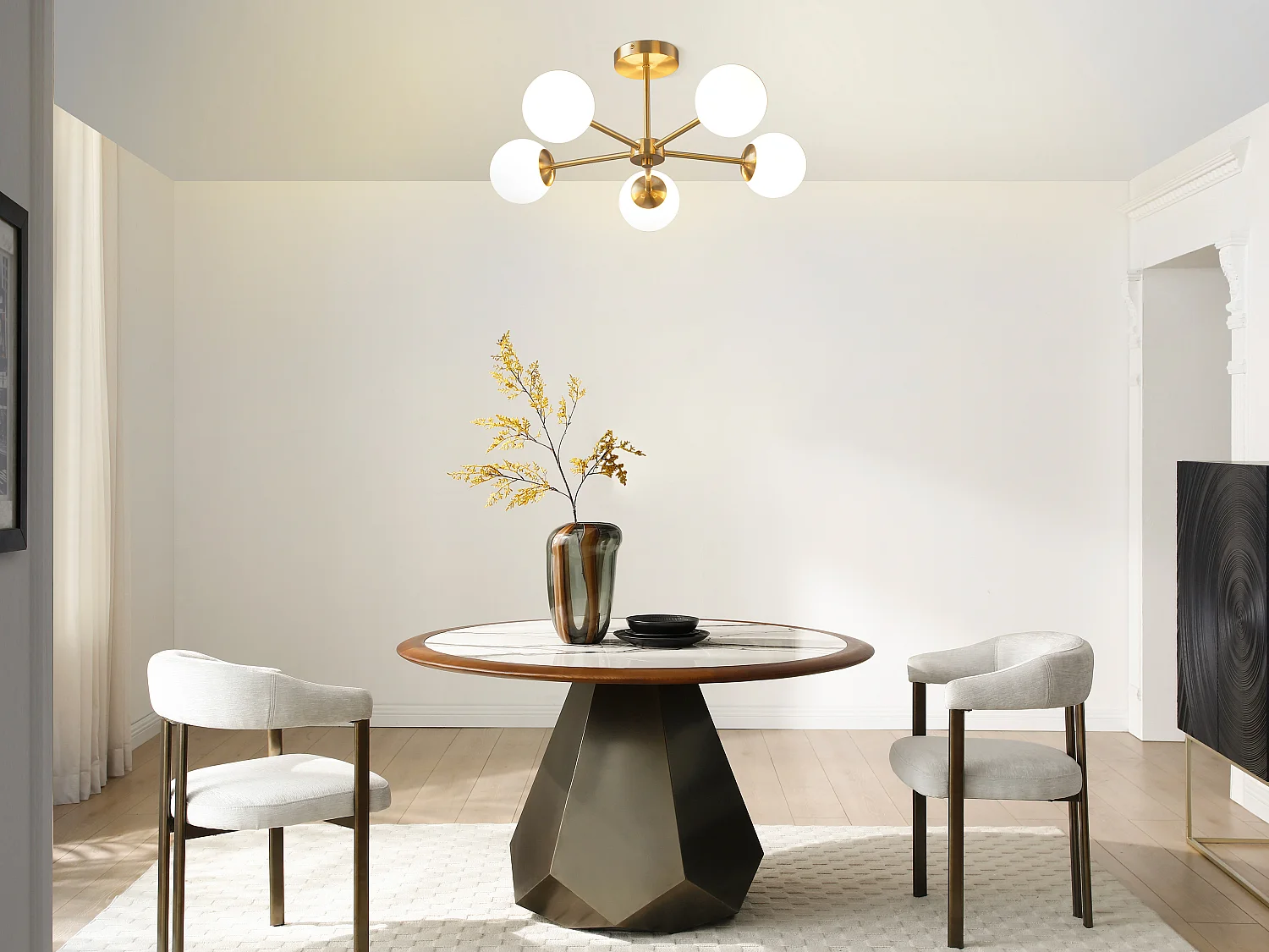 Plafonnier en métal plaqué laiton - L.58.5 x H.21 cm - Doré et blanc - SOFIA