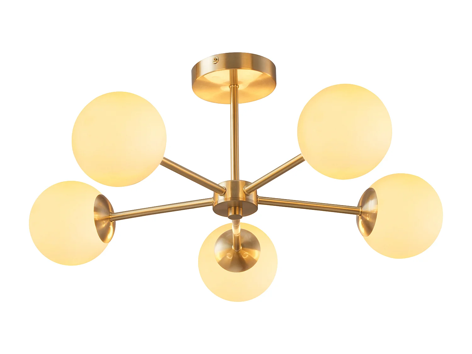 Plafonnier en métal plaqué laiton - L.58.5 x H.21 cm - Doré et blanc - SOFIA