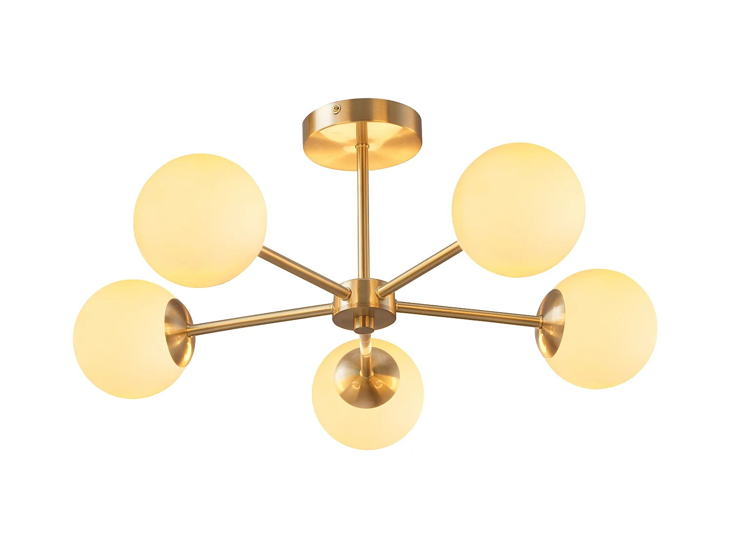 Lámpara de techo en metal chapado en latón - L.58.5 x Alt.21 cm - Dorado y blanco - SOFIA