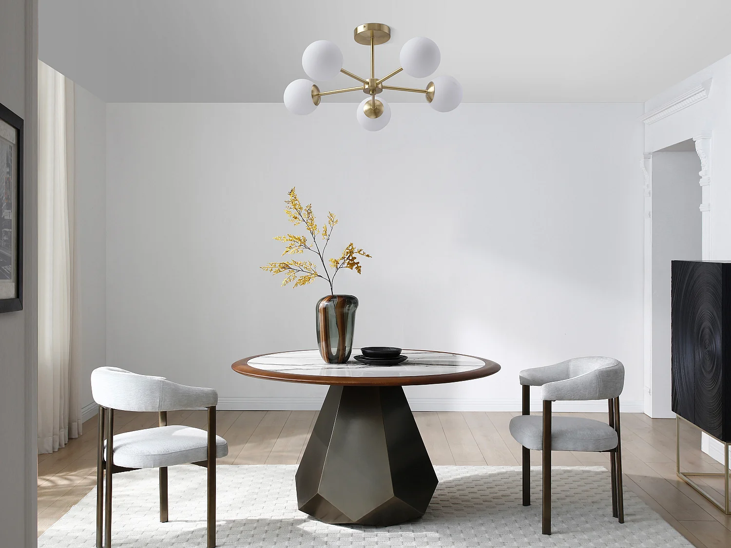 Plafonnier en métal plaqué laiton - L.58.5 x H.21 cm - Doré et blanc - SOFIA