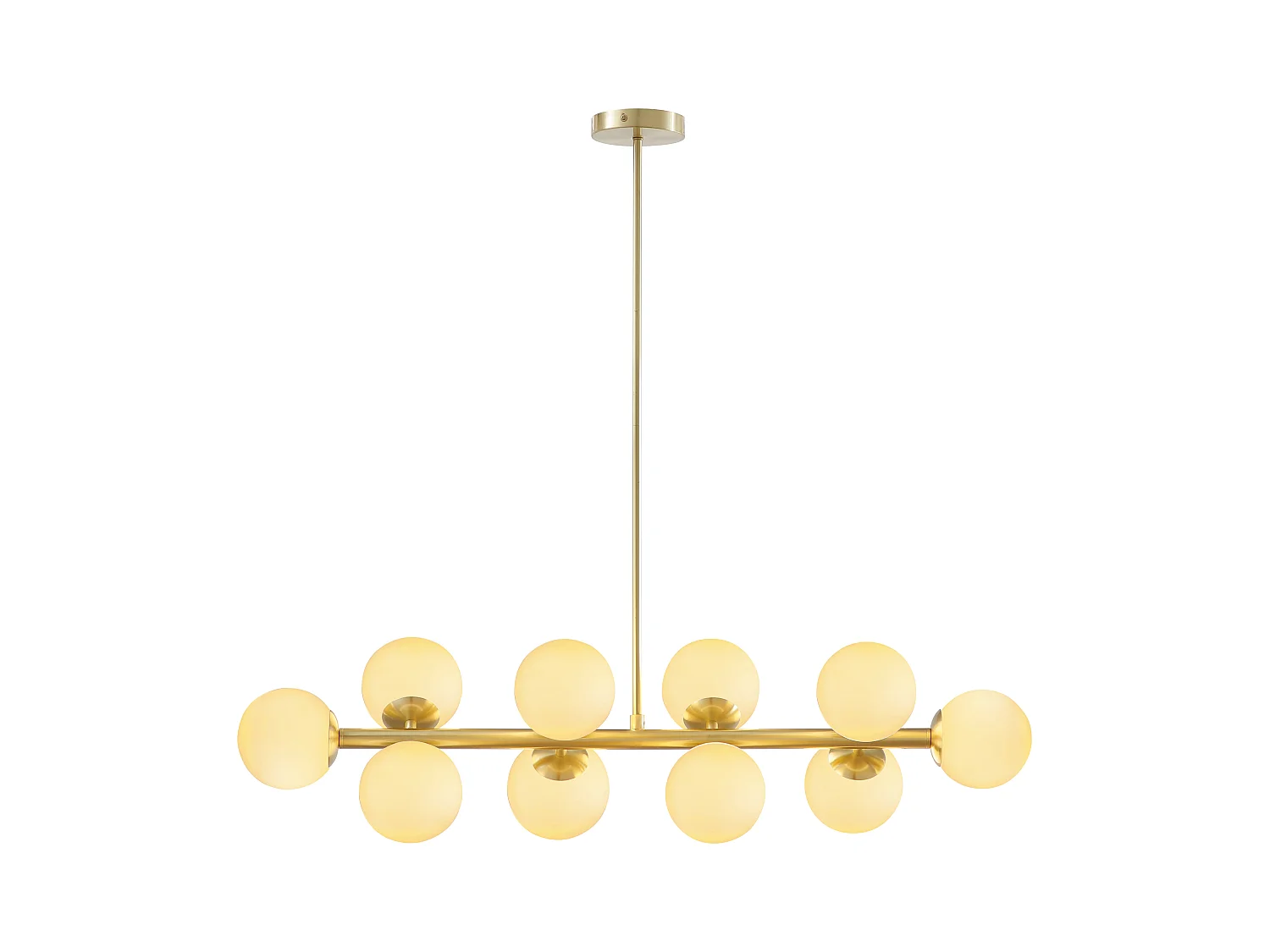 Metall- und Weißglas-Kronleuchter - 10 Kugeln - L. 94 x B. 23 x H. 88 cm - Goldfarben - SOFIA