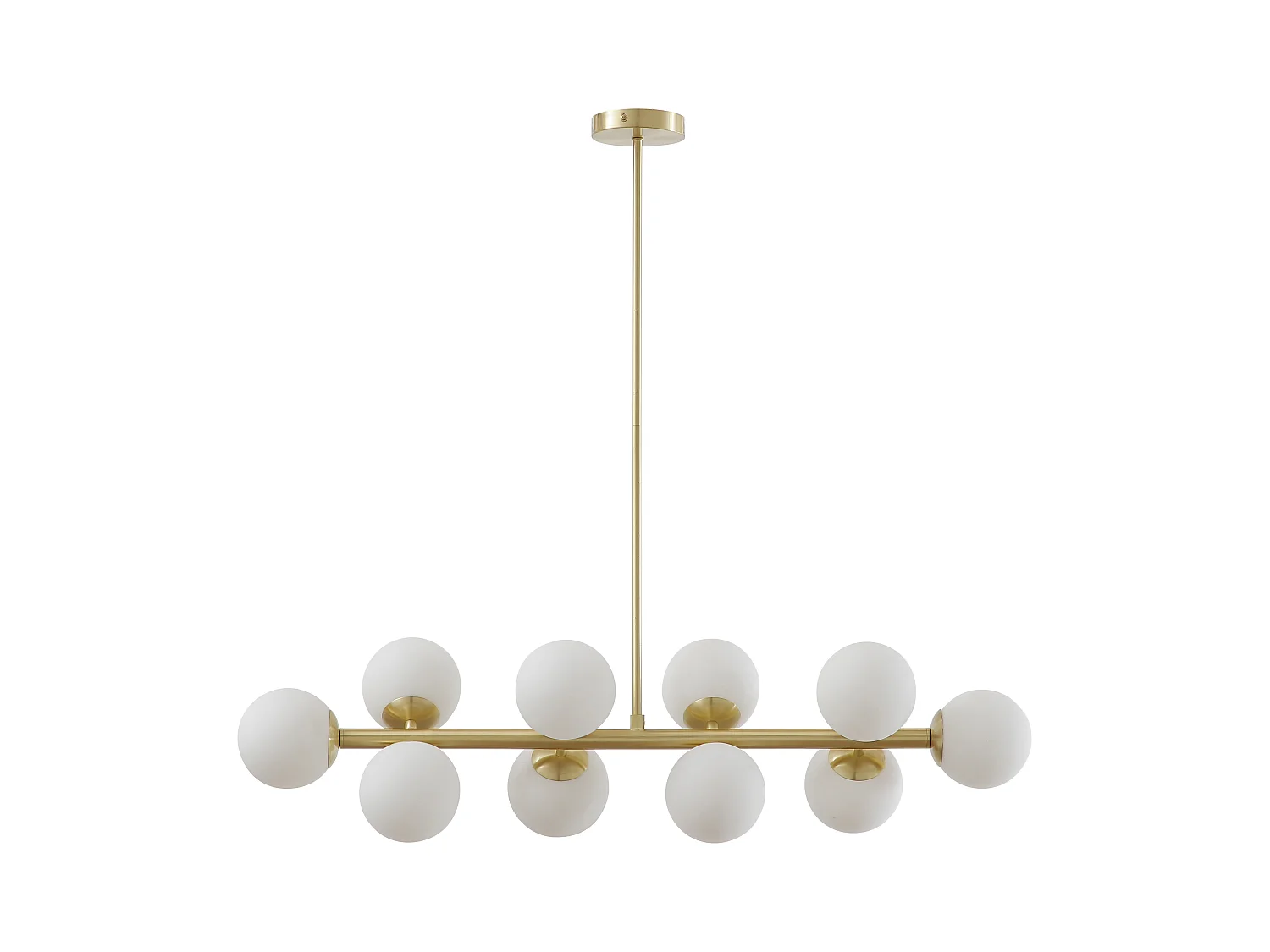 Metall- und Weißglas-Kronleuchter - 10 Kugeln - L. 94 x B. 23 x H. 88 cm - Goldfarben - SOFIA