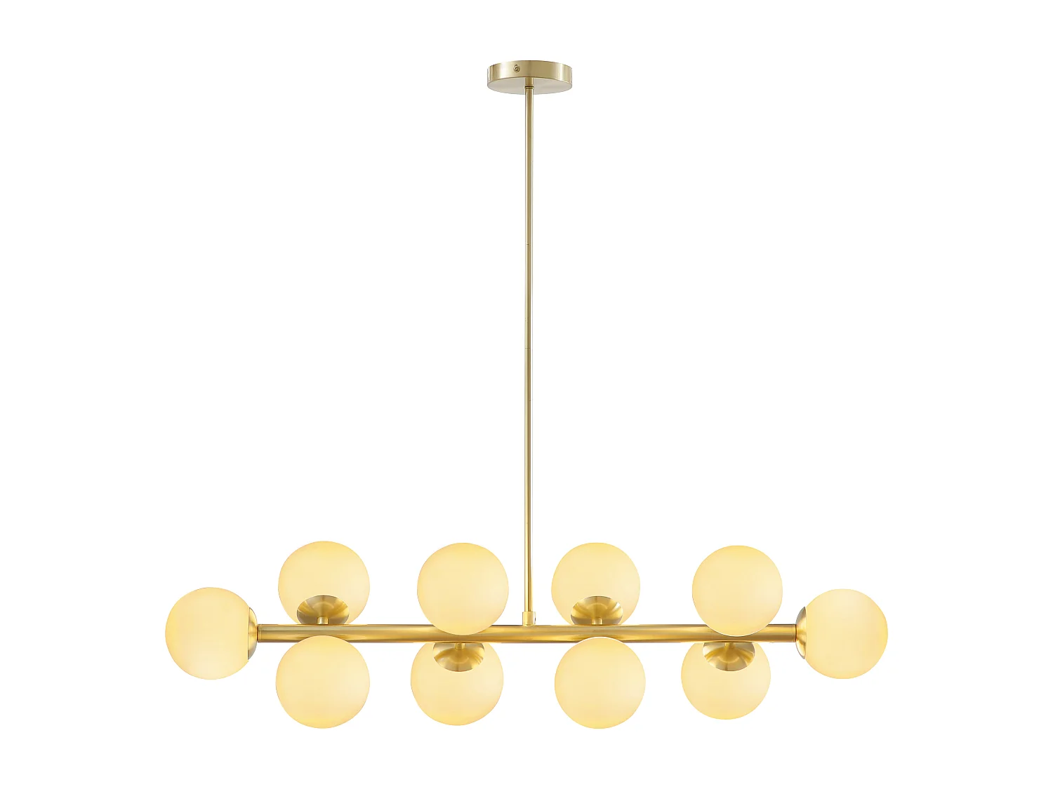 Lustre en métal et verre blanc - 10 globes - L. 94 x P. 23 x H. 88 cm - Doré - SOFIA