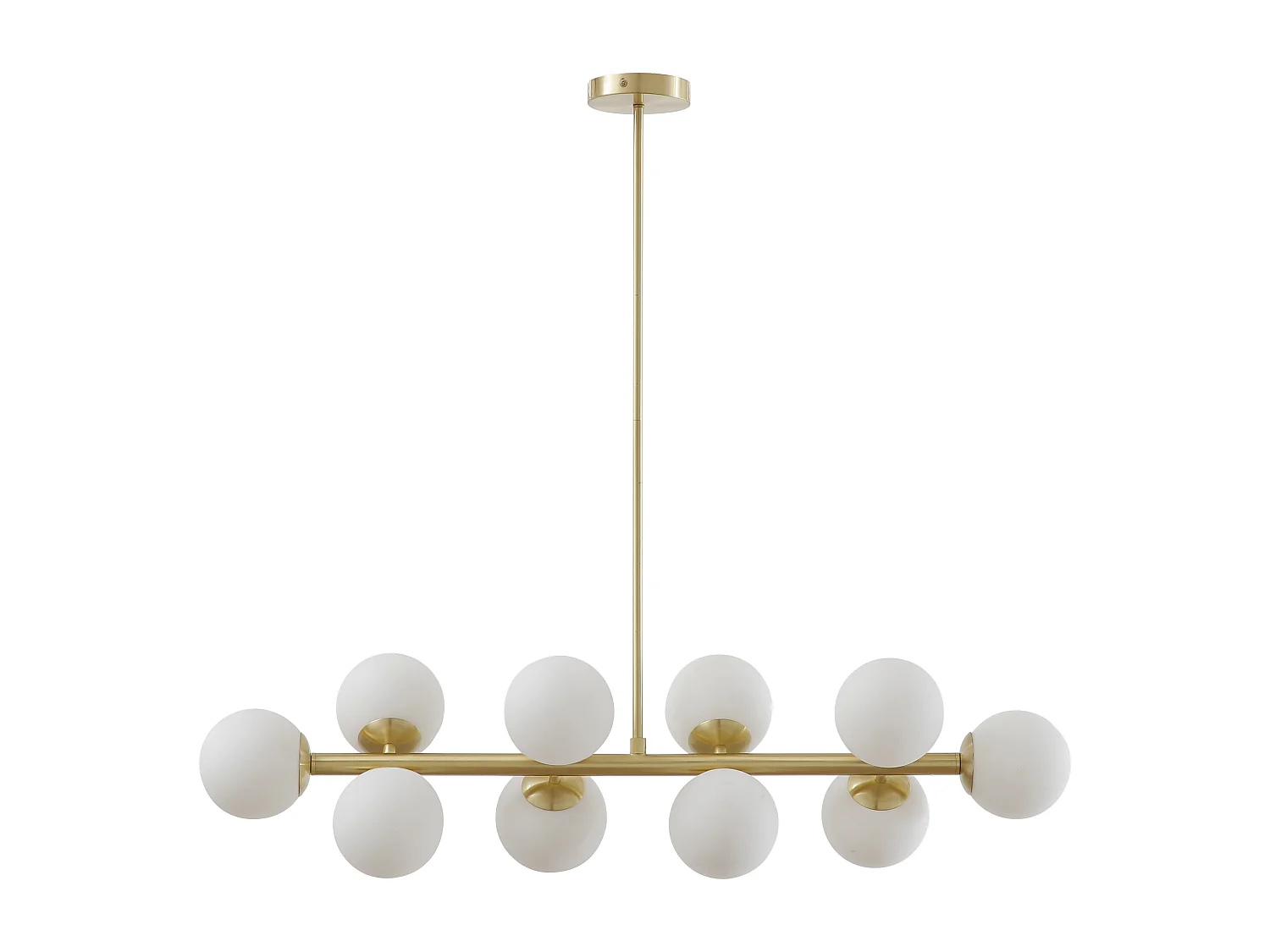 Lustre en métal et verre blanc - 10 globes - L. 94 x P. 23 x H. 88 cm - Doré - SOFIA