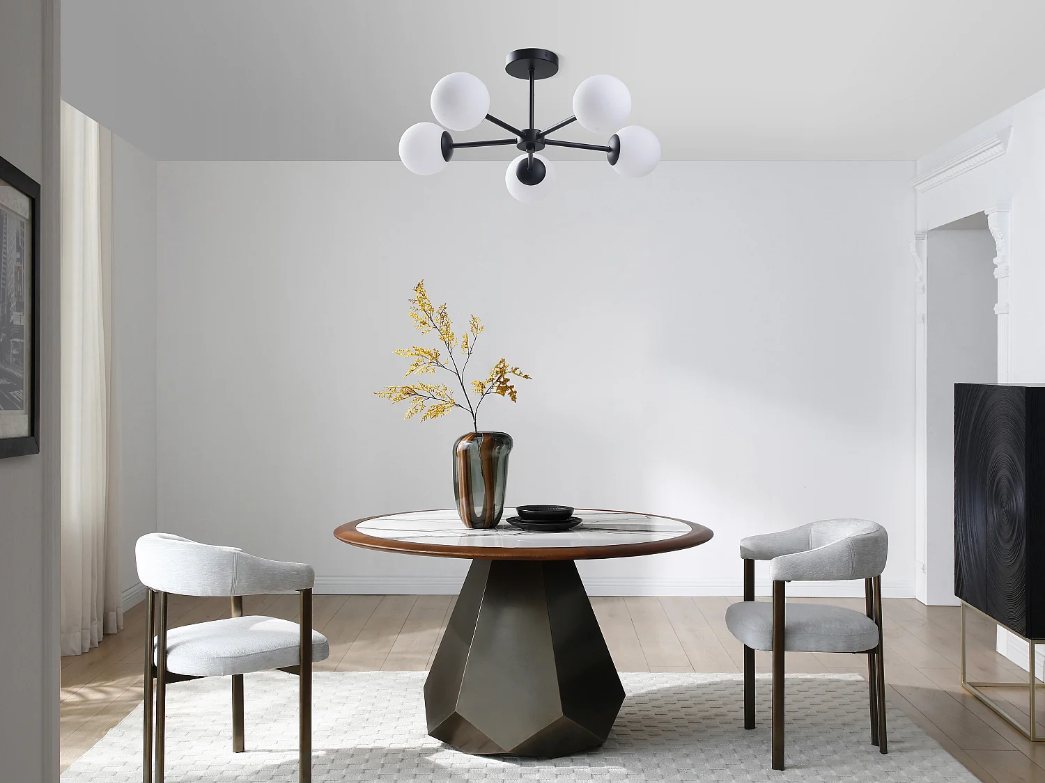 Plafoniera in metallo - L.58.5 x H.21 cm - Nero e bianco - SOFIA