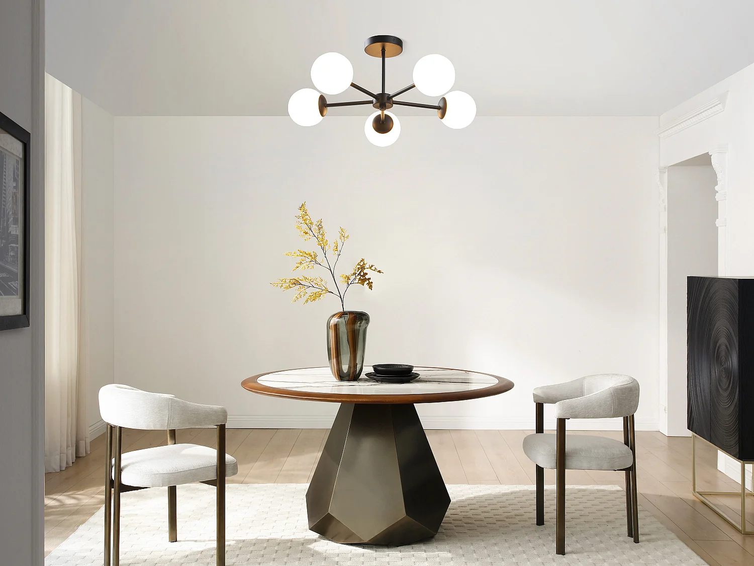 Plafoniera in metallo - L.58.5 x H.21 cm - Nero e bianco - SOFIA