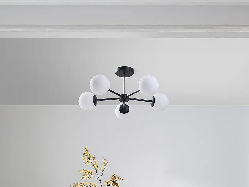 Plafonnier en métal - L.58.5 x H.21 cm - Noir et blanc - SOFIA